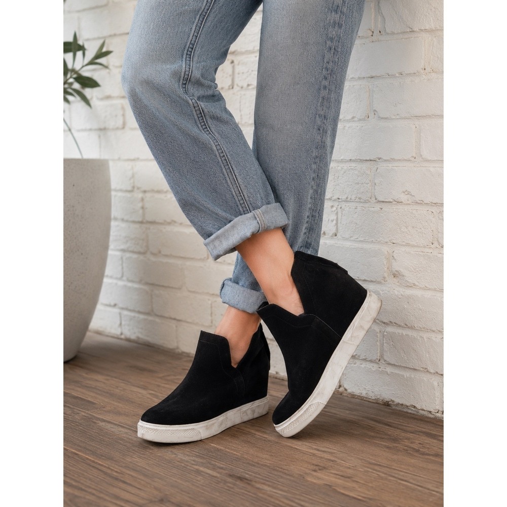 Steve Madden Wedge Sneakers Black Suede Ankle Booties Casual Shoes Size 9M